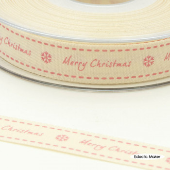 Natural Charms Merry Christmas Ribbon in Pink - 15mm