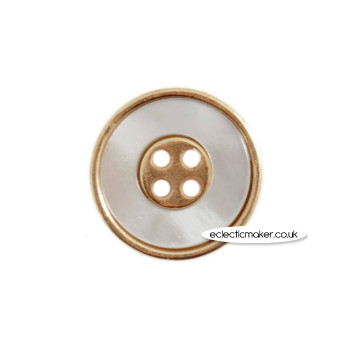 Metal and Mother of Pearl Effect Buttons - Gold & White - 18mm