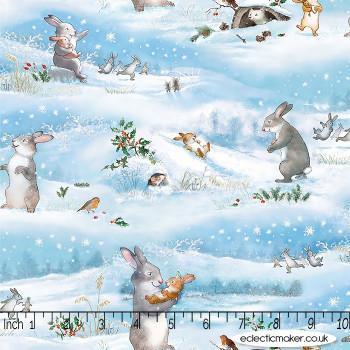 Michael Miller Fabrics - Grandmas Christmas Wish - Snow Play in Blue