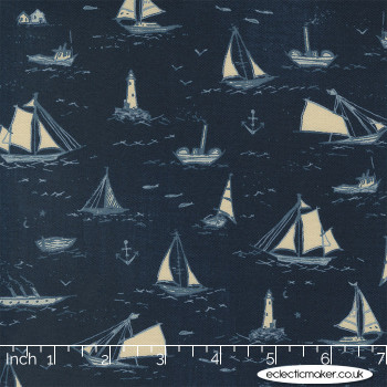 Moda Fabrics - To the Sea - Boats in Dark Ocean