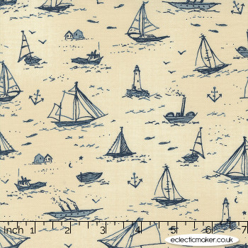 Moda Fabrics To the Sea Boats in Pearl by Janet Clare
