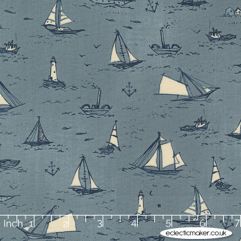 Moda Fabrics To the Sea Boats in Sky by Janet Clare