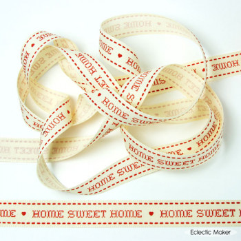 Natural Charms Ribbon Home Sweet Home in Brick 15mm