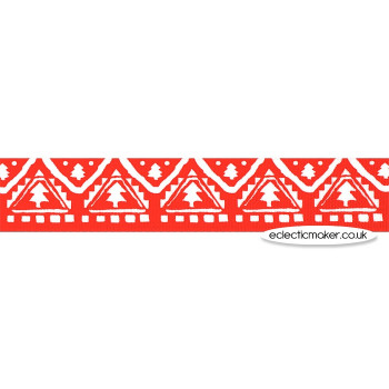 Nordic Tree Christmas Ribbon in Red - 25mm