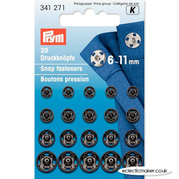 Prym Snap Fasteners / Press Studs Black (Sew-On) - 6 - 11mm
