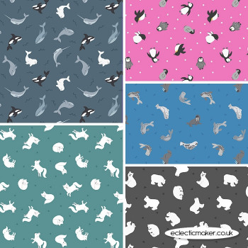 Small Things Polar Animals - Fabric Bundle in Ocean - Lewis and Irene Fabrics