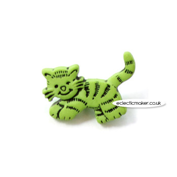 Tabby Cat Button in Green - 25 x 20mm