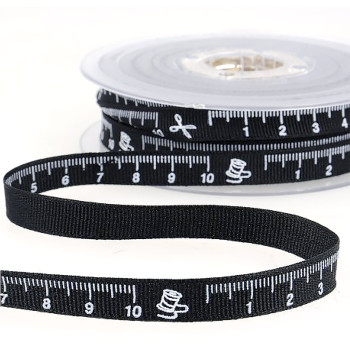 Tape Measure cm Grosgrain Ribbon in Black - 10mm