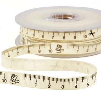 Tape Measure cm Grosgrain Ribbon in Ecru - 10mm