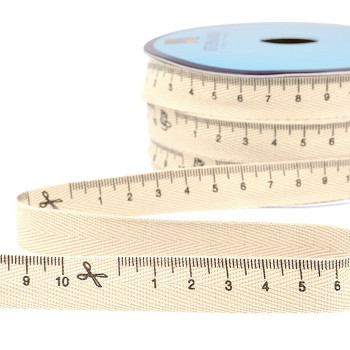 Tape Measure cm Herringbone Twill Tape Ribbon in Natural - 15mm