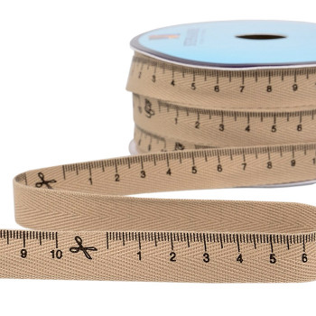 Tape Measure cm Herringbone Twill Tape Ribbon in Taupe - 15mm