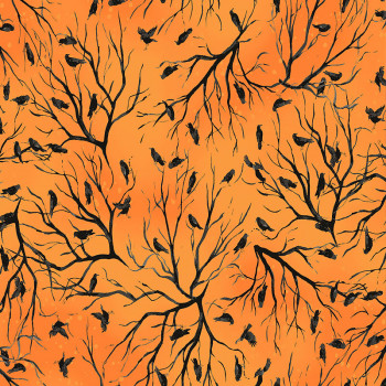 Toil and Trouble Crows Orange for Clothworks Fabrics