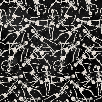 Toil and Trouble Glow in the Dark Skeletons Black for Clothworks Fabrics