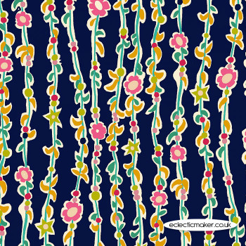 Windham Fabrics - Butterfly Dance - Vine of Flowers in Navy