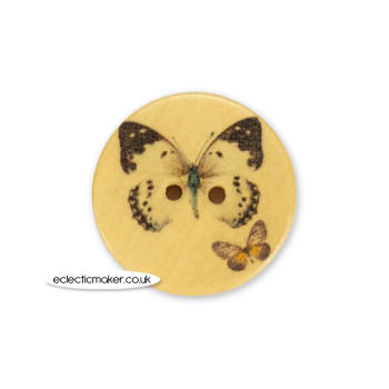 Wooden Button - Butterfly - 25mm