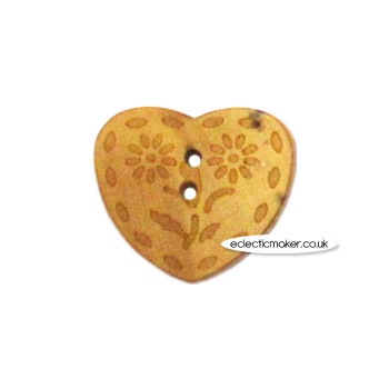 Wooden Flowery Heart Button - 23mm
