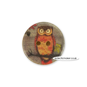 Wooden Button - Owl in Brown - 20mm