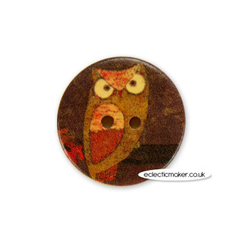 Wooden Button - Owl in Tawney - 25mm
